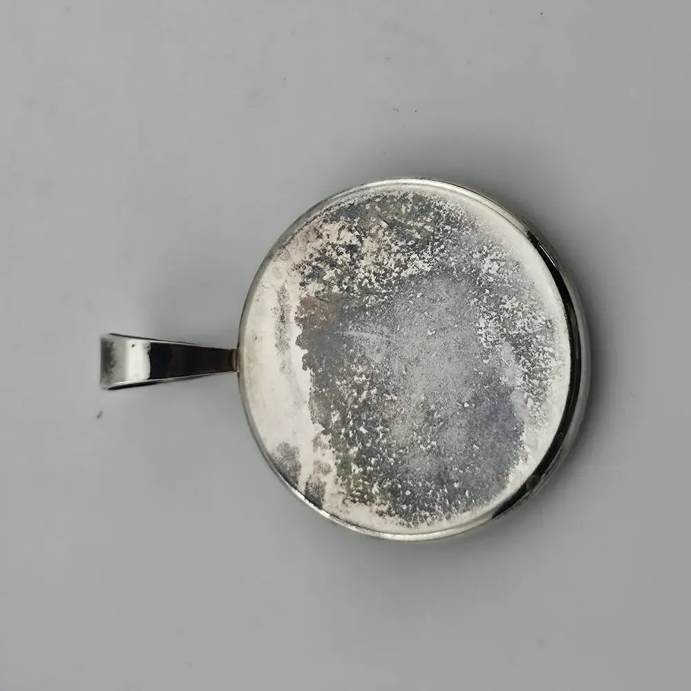 Vintage Sterling Silver Amber Pendant Large Round Honey Cognac Inclusion 1.5